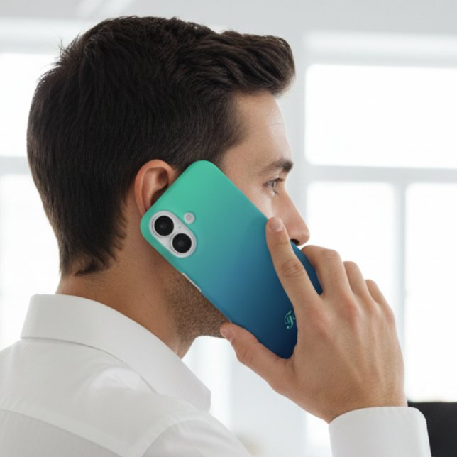 Personalisierte Initialen Blau Verlauf iPhone-Hüll iPhone 16 Hülle (Von Creator hochgeladen)
