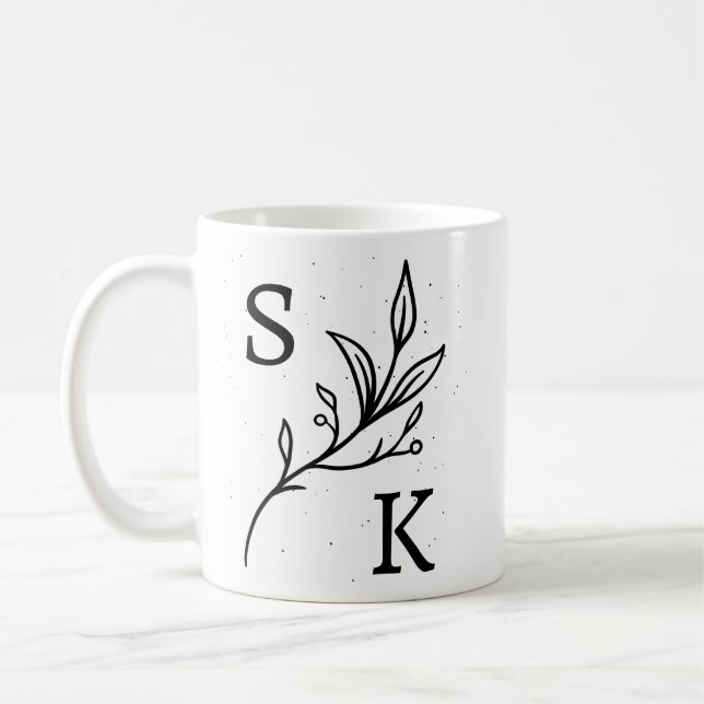 Personalisierte Initialen Botanisches Monogramm Fl Kaffeetasse (Links)