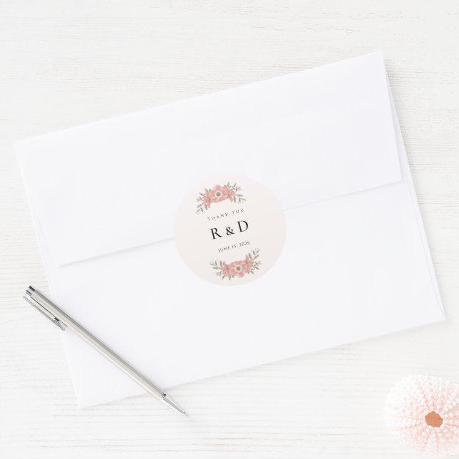 Personalisierte Initialen Roségarten Hochzeitsguns Runder Aufkleber (Umschlag)