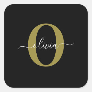 Personalisierte Initialen Schriftzug Name Schwarz  Quadratischer Aufkleber
