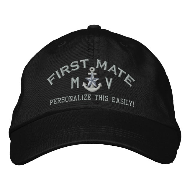 Personalisierte Initialen Text First Mate Silver S Bestickte Kappe (Vorderseite)