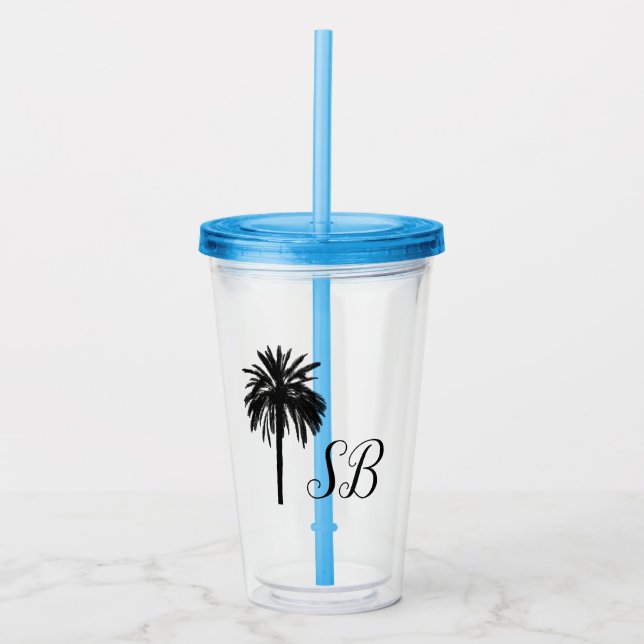Personalisierte Initials Palm Tree Beach Island Acryltrinkbecher (Vorderseite)