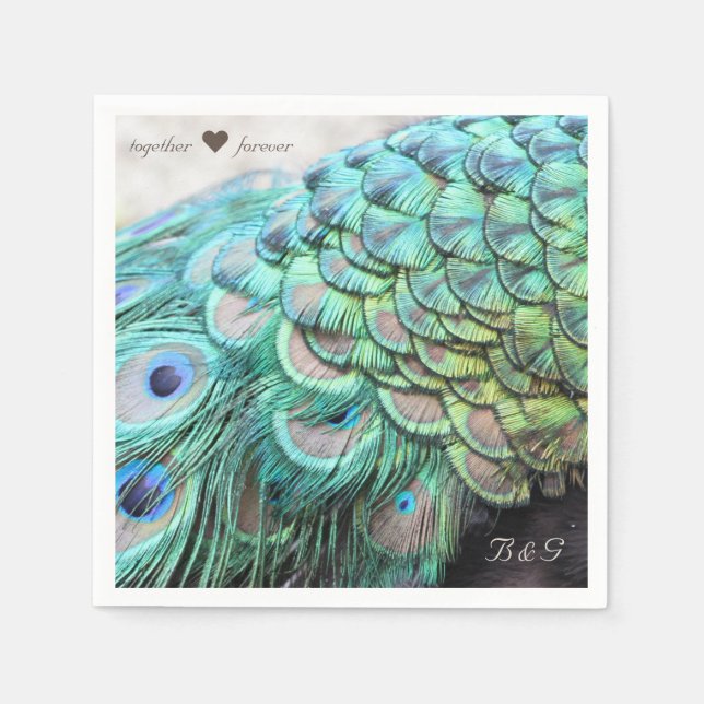 Personalisierte Initials Peacock Wedding Napkins Serviette (Vorderseite)