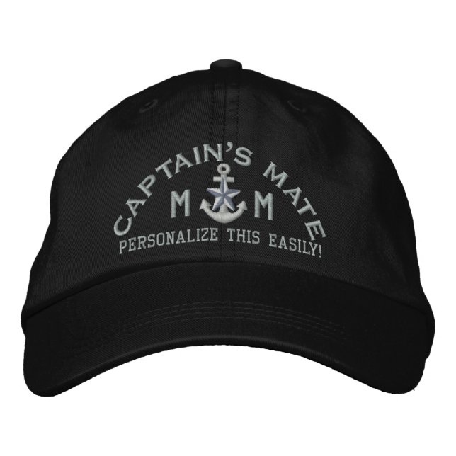 Personalisierte Initials Text Captain's Mate Silve Bestickte Kappe (Vorderseite)