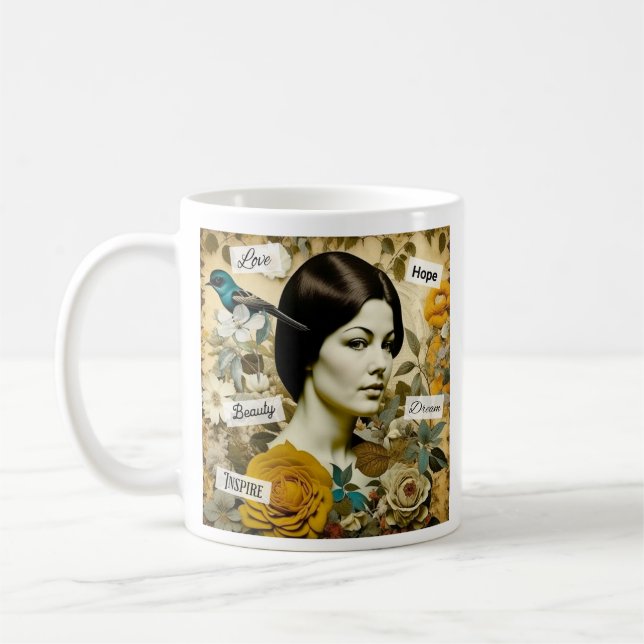 Personalisierte Inspirationswörter und Vintage Fra Kaffeetasse (Links)