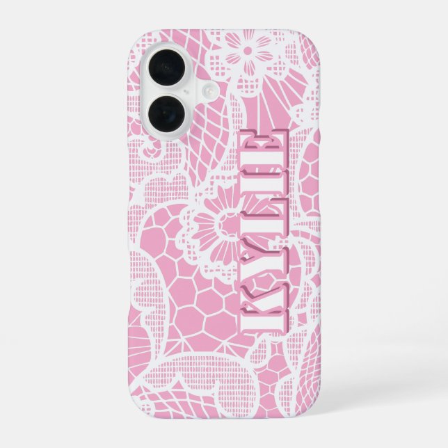 Personalisierte iPhone-Hülle mit rosa Spitzenblume iPhone 16 Hülle (Rückseite)