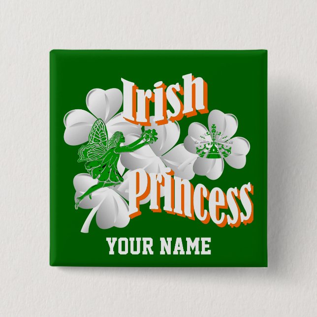 Personalisierte irische Prinzessin mit Fee Button (Vorderseite)