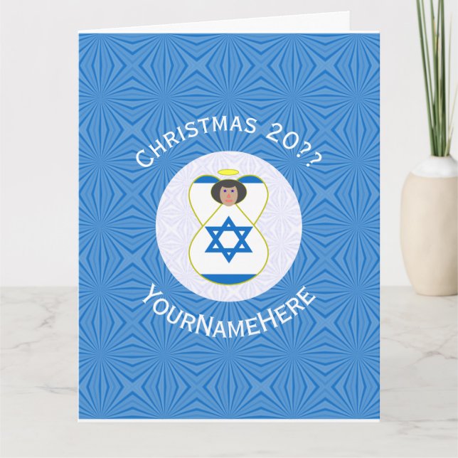 Personalisierte israelische Angel-Hanukka-Fahne Karte (Vorderseite)