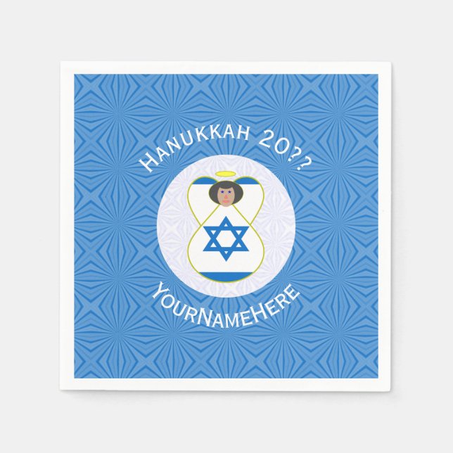 Personalisierte israelische Angel-Hanukka-Fahne Serviette (Vorderseite)