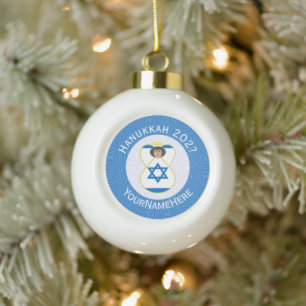 Personalisierte israelische Engel-Hanukkah-Flagge  Keramik Kugel-Ornament