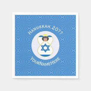 Personalisierte israelische Engel-Hanukkah-Flagge  Serviette