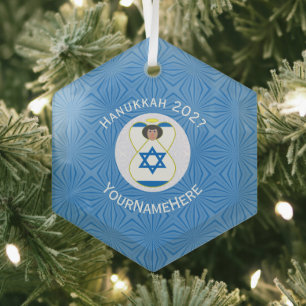 Personalisierte israelische Engels-Hanukkah-Flagge Ornament Aus Glas