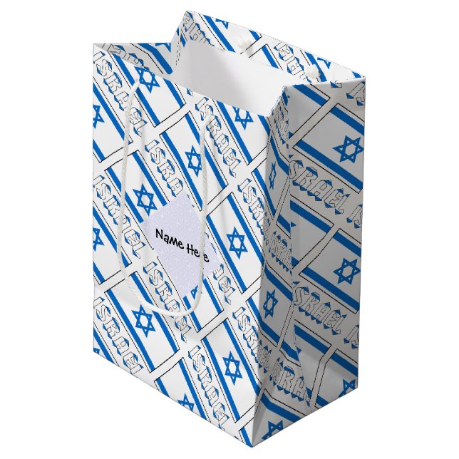 Personalisierte israelische Flagge Mittlere Geschenktüte (Vorderseite Schrägansicht)