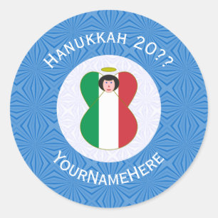 Personalisierte italienische Engels-Hanukkah-Flagg Runder Aufkleber