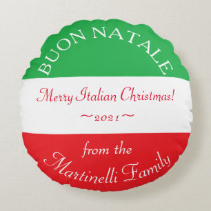 Personalisierte italienische Weihnachtsbühne Natal Rundes Kissen