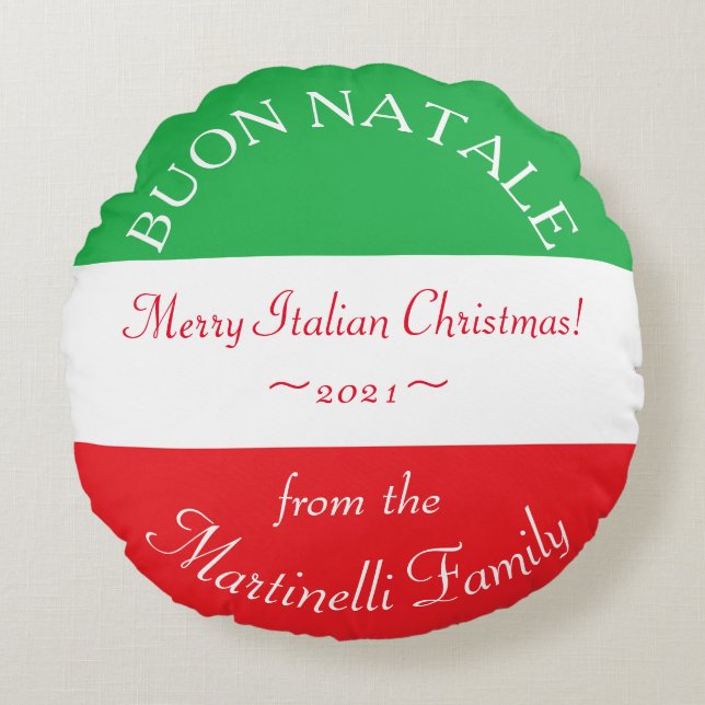 Personalisierte italienische Weihnachtsbühne Natal Rundes Kissen (Vorderseite)