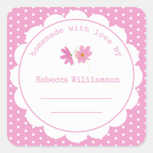 Personalisierte Jam Canning Hausgemachte Pink Po Quadratischer Aufkleber