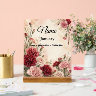 Personalisierte Januar-Geburtsblume Nelke Acrylschild