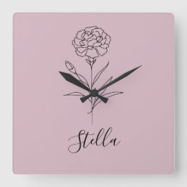 Personalisierte Januar-Nelkenbildung Blume Quadratische Wanduhr