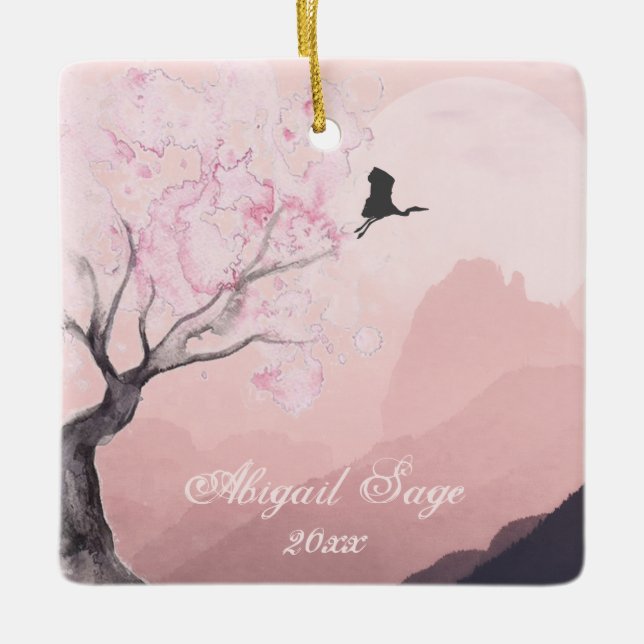 Personalisierte japanische Bergkulisse Weihnachten Keramikornament (Vorderseite)