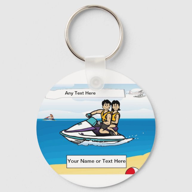 Personalisierte Jet Ski - Paar Cartoon Schlüsselanhänger (Vorderseite)