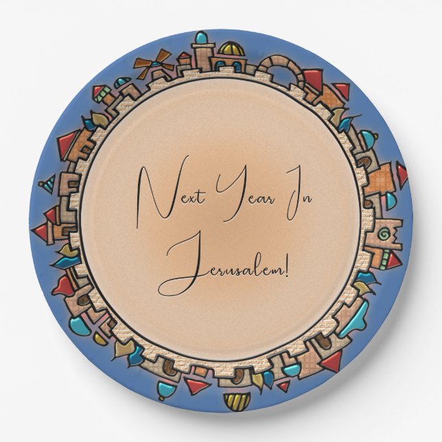 Personalisierte Judaika Jerusalem Pappteller (Vorderseite)