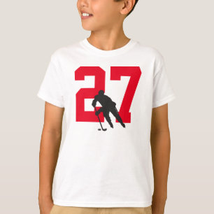Personalisierte Jugendhockey-Spielernummer Red Bla T-Shirt