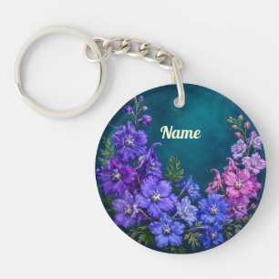 Personalisierte Juli-Geburtsblume Larkspur Schlüsselanhänger