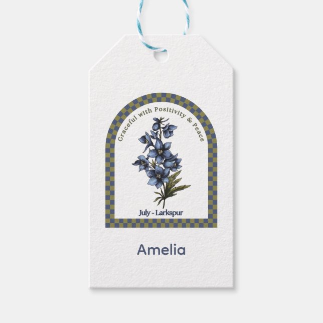 Personalisierte Juli-Geburtsmonatsblume Geschenkanhänger (Vorderseite)