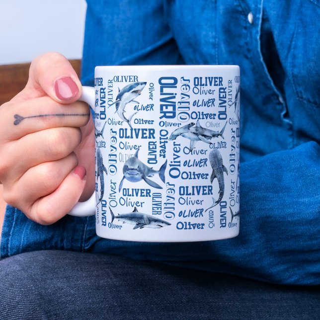 Personalisierte Jungen benennen Tasse mit Haigeträ (Von Creator hochgeladen)