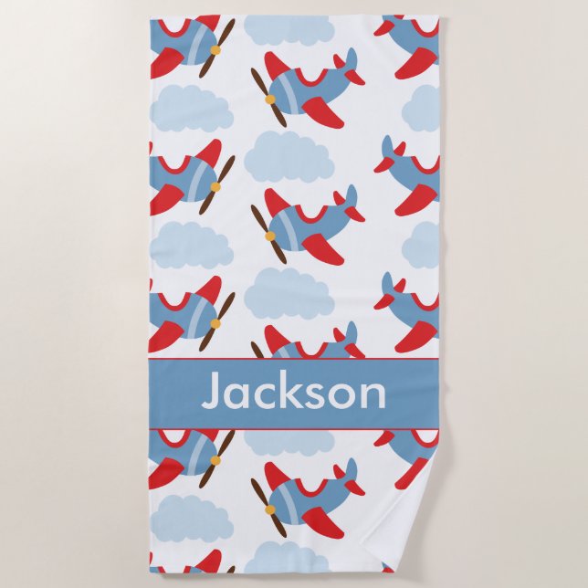 Personalisierte Jungen-Flugzeuge Strandtuch (Vorderseite)