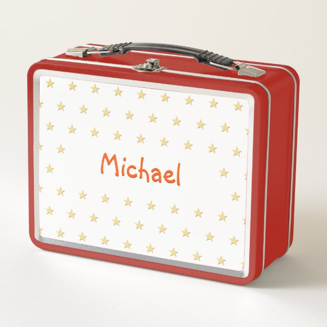 Personalisierte Jungen Kinder Gold Stars Red Schoo Metall Brotdose (Vorderseite)