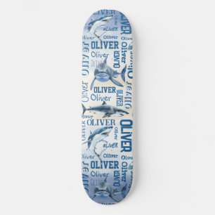 Personalisierte Jungen mit Hai-Collage Skateboard