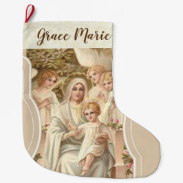 Personalisierte Jungfrau Mary mit Jesus u. Engeln Großer Weihnachtsstrumpf