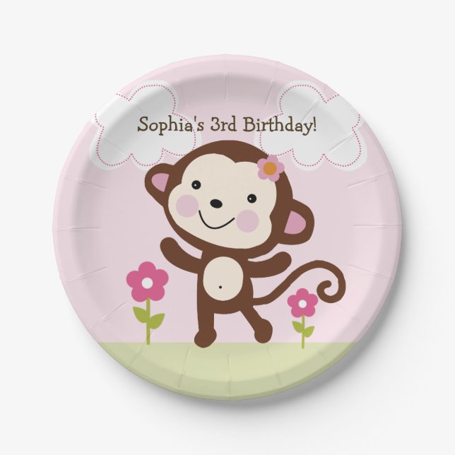 Personalisierte Jungle Girl Monkey Party Teller (Vorderseite)