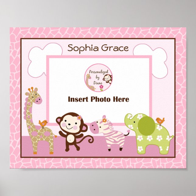 Personalisierte Jungle Jill/Girls Animals Foto Poster (Vorne)