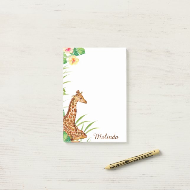 Personalisierte Jungle Safari Giraffe Postleitzahl Post-it Klebezettel (Auf Schreibtisch)