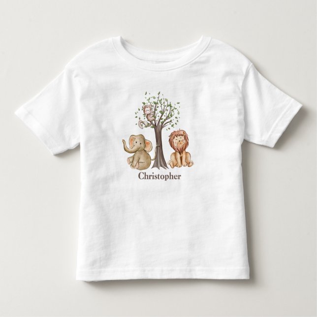 Personalisierte Jungle Safari Tiere Löwenaffe Kleinkind T-shirt (Vorderseite)
