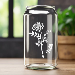 Personalisierte Juni Geburtsmonat Blume Rose Weiß Dosenglas
