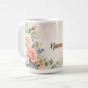 Personalisierte Junigeburtsblume Rose und Geißblat Kaffeetasse