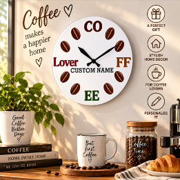 Personalisierte Kaffeebohnen-Wanduhr als Geschenk  Große Wanduhr