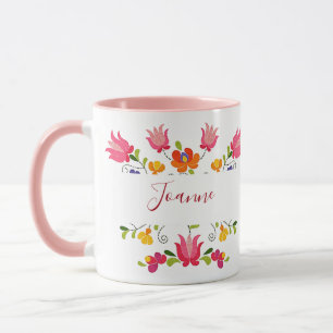 Personalisierte Kaffeetasse mit floraler Stickerei