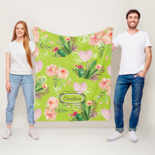 Personalisierte Kaktus grün Fleecedecke