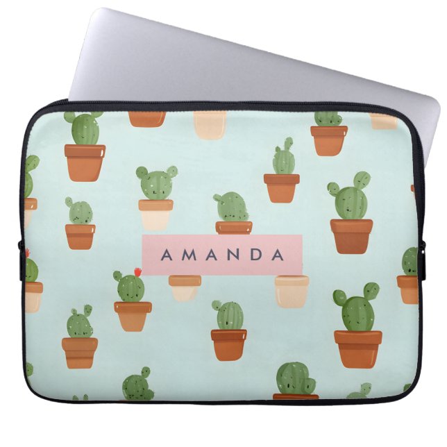Personalisierte Kaktus mit Terracotta Pots Laptopschutzhülle (Vorderseite)