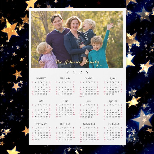 Personalisierte Kalenderkarte für 2025 Familiennam Magnetkarte (Personalized 2025 Family Name Photo Calendar Card)