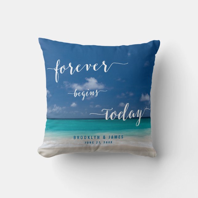 Personalisierte Kalligrafie Beach Hochzeitskissen Kissen (Vorderseite)