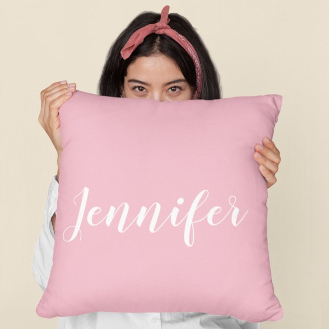 Personalisierte Kalligrafie Jennifer Name Design P Kissen (Create your own personalized pink and white throw pillow.)