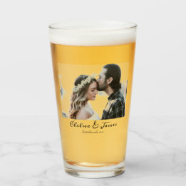 Personalisierte Kalligraphie-Foto-Hochzeitsfeier Glas