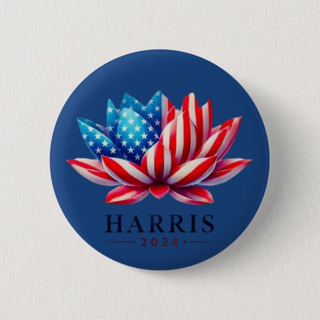 Personalisierte Kamala Harris Blume Amerika Button (Vorderseite)