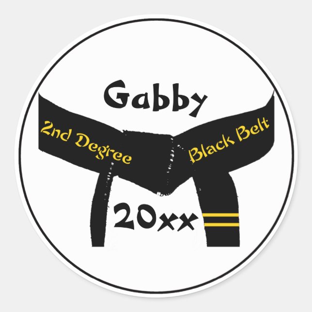 Personalisierte Kampfkunst 2. Grad Black Belt Runder Aufkleber (Vorderseite)